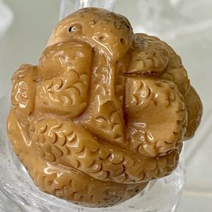 Vintage NETSUKE Carved Tagua Nut Snake Reptile Carving Bead Figurine Japanese